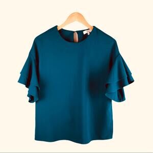 NSR Teal Ruffle Bell Short Sleeve Blouse Small